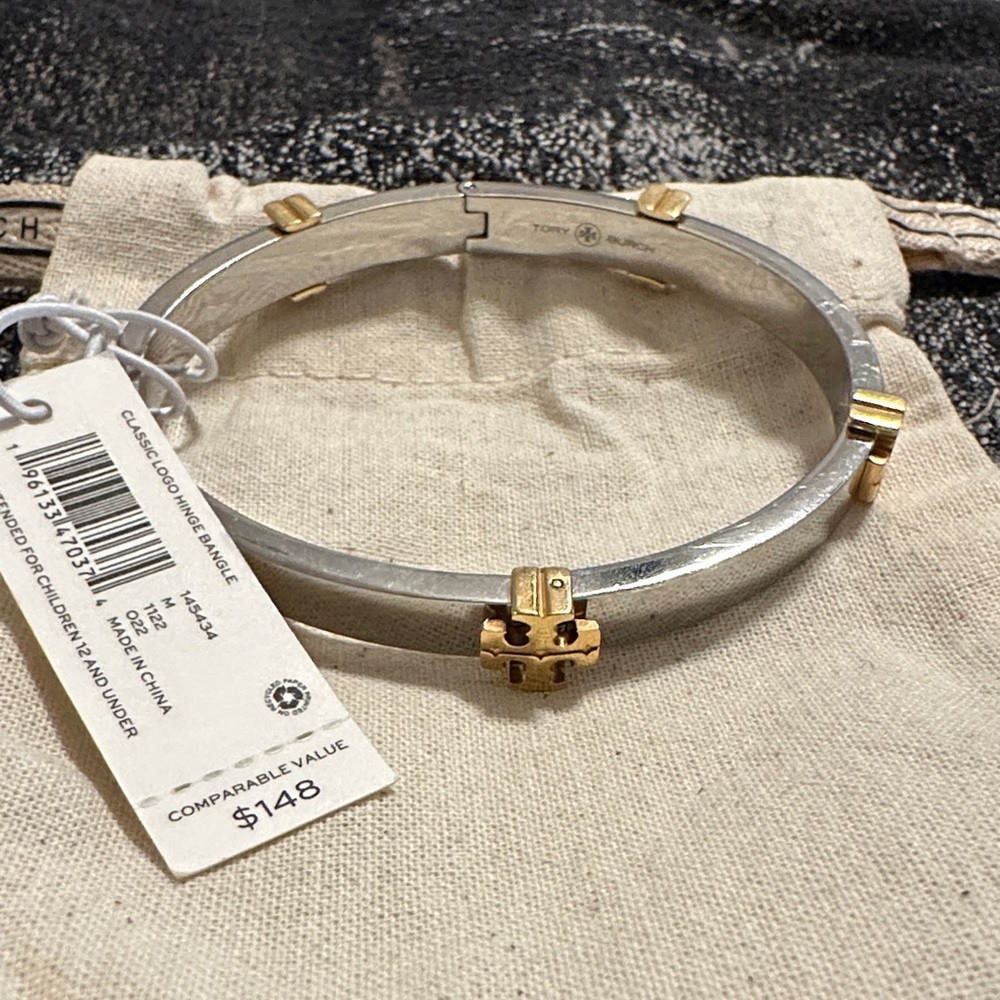 Tory Burch Silver Bracelet with Gold Accents